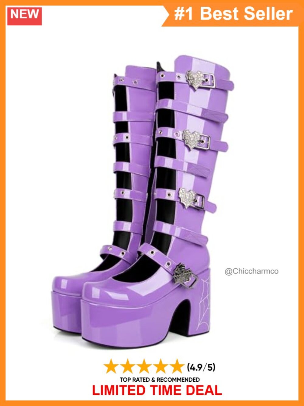 Gothic Lolita Platform Knee High Boots Open Front Chunky Heel Buckle Strap